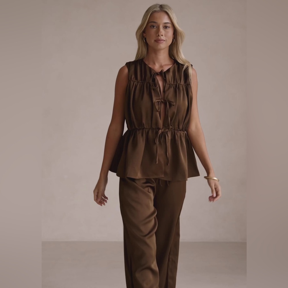 Sabo Skirt Chocolate Sleeveless Juliette Top + Bottom Set Silky